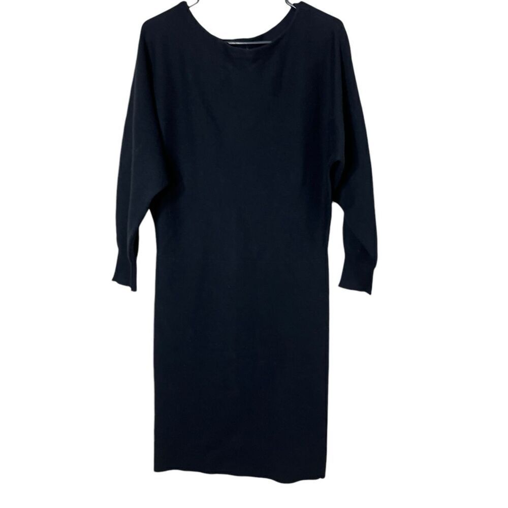 J. Crew Black‎ Sweater Midi Knit Dress Long Sleeves Wool Blend Size M